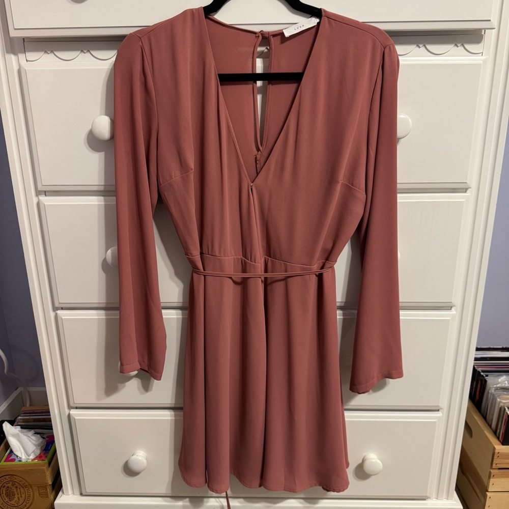 Lush Blush Pink Long Sleeve Wrap Dress